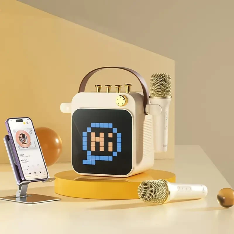 Mini Karaoke Machine with 2 Wireless Microphones & Portable Bluetooth Speaker