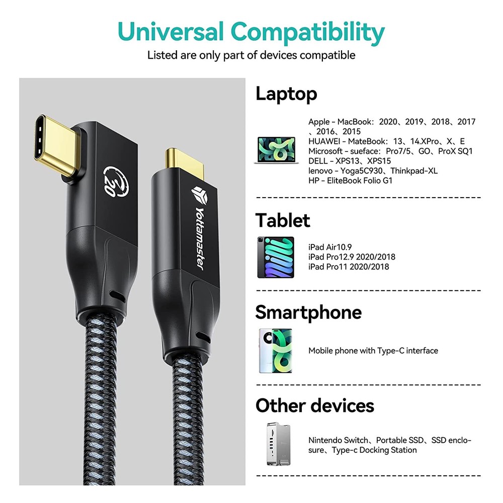 20Gbps USB C to USBC Cable 100W Fast Charging Data Sync Video Output USB3.2X2