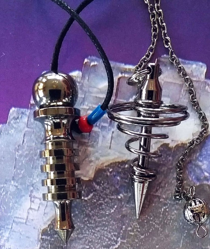 2 TITANIUM DOWSING PENDULUMS, 4 RING ISIS and VORTEX COIL, BLACK PENDULUM