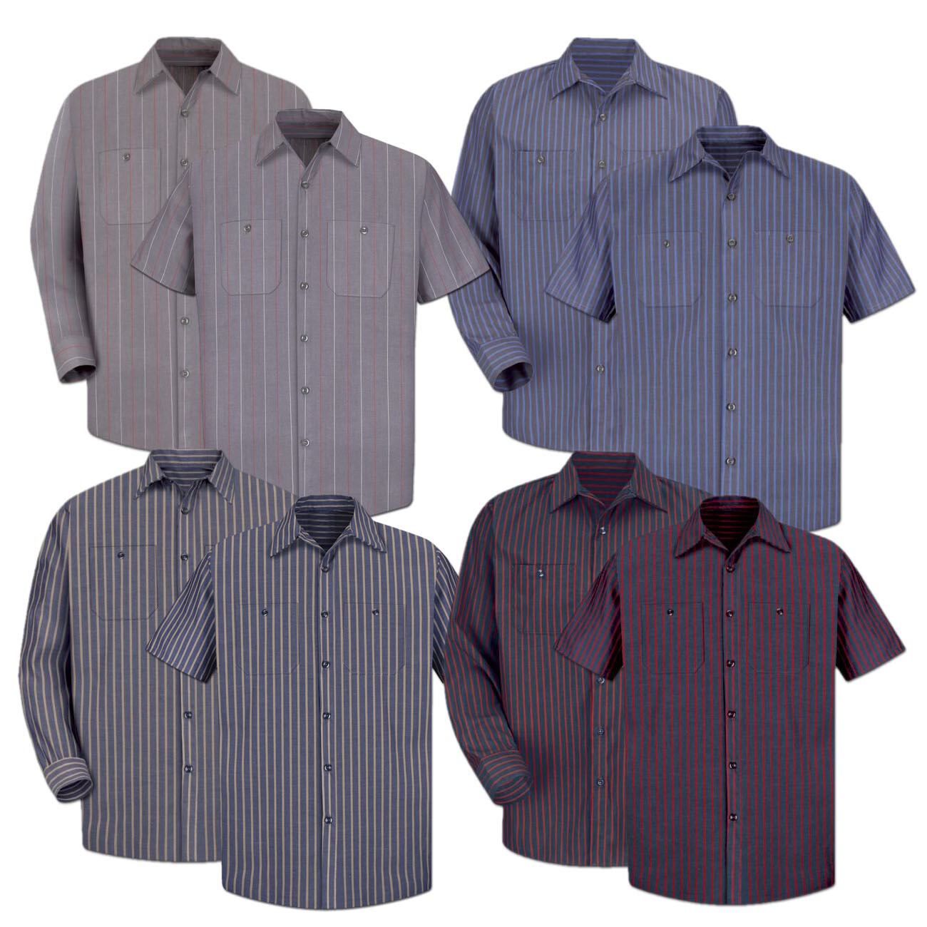 Red Kap Poplin Stripe 2 Pocket Men's Work Shirt Uniform