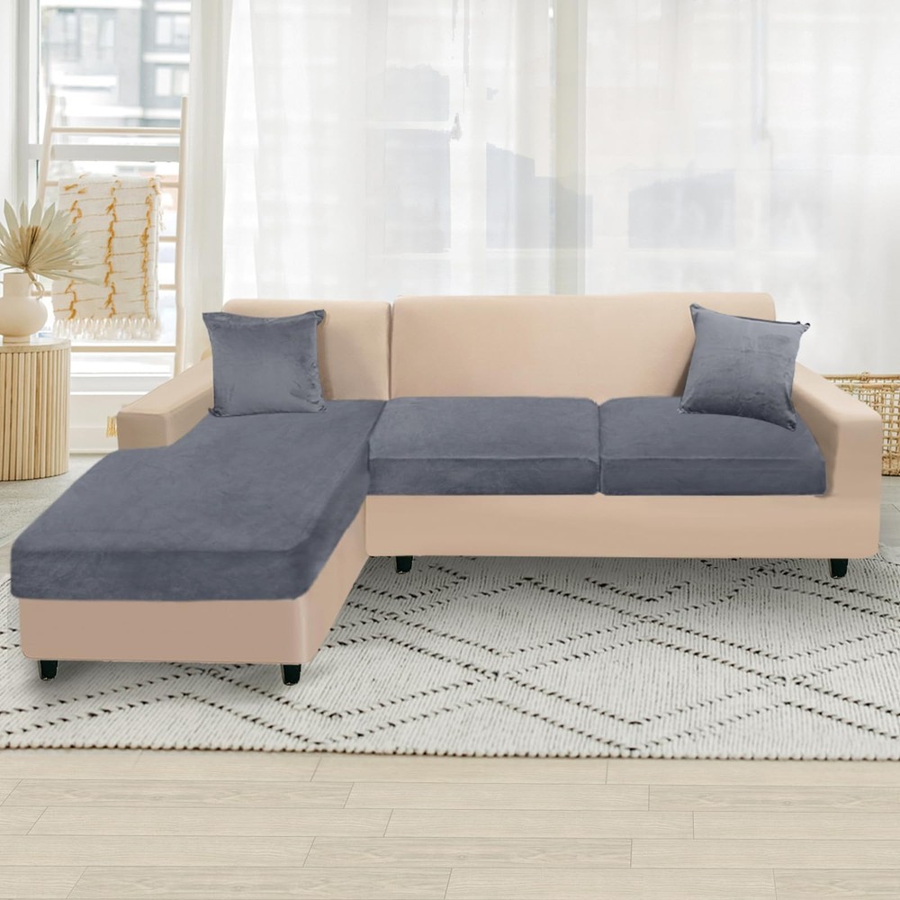 NAISI Sectional Couch Cover 3 Pieces Velvet Separate Couch Cushion Covers L S...