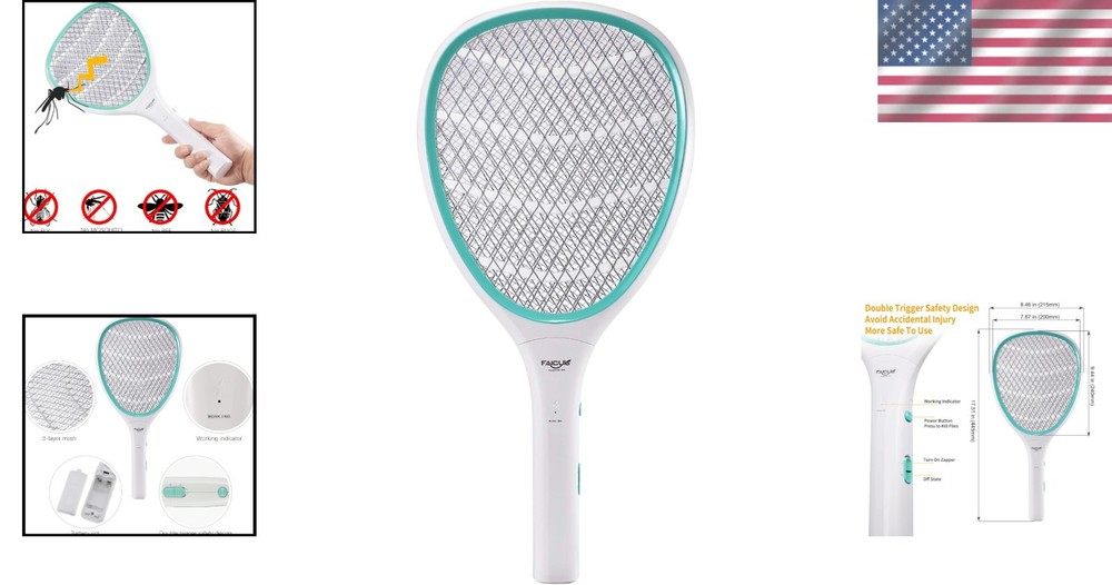 Light Green Handheld Bug Zapper Racket - Safe and Effective Electric Fly Swatter