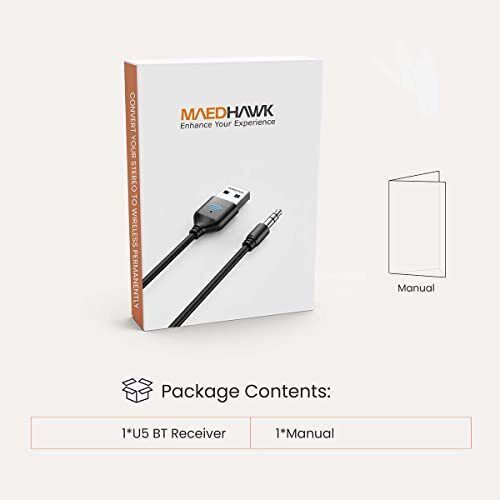 MAEDHAWK Aux to Bluetooth Receiver for Car Bluetooth Aux Adapter with USB to