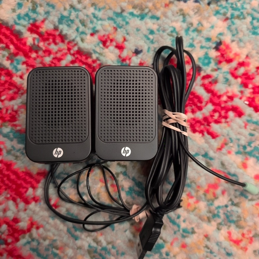 HP LCD Mini Computer Speakers USB Powered 3.5mm Audio Jack Black