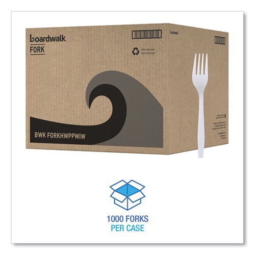 Boardwalk Heavyweight Wrapped Polypropylene Cutlery, White Plastic Fork, 1000/CT