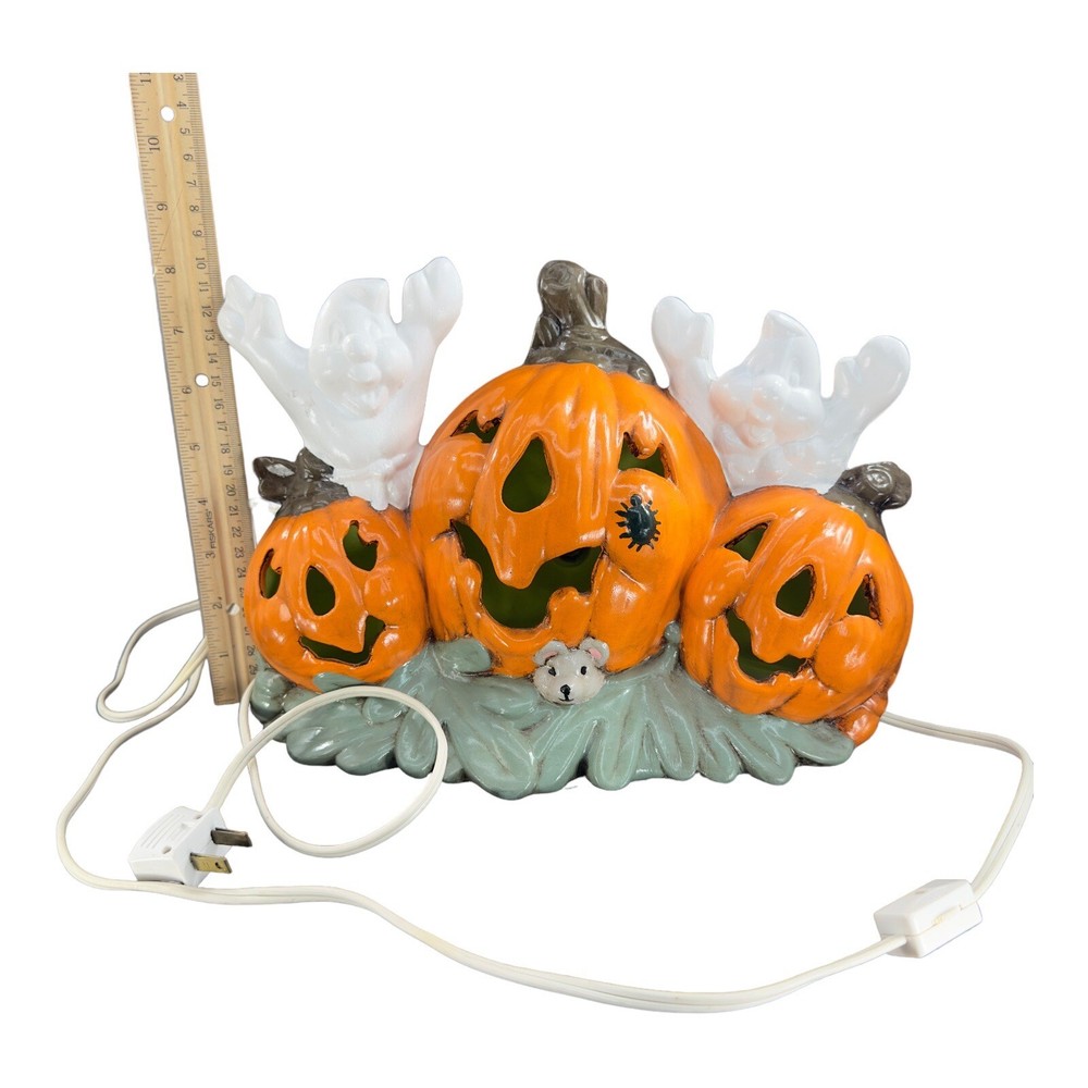 Halloween Light Up Jack O Lantern Ghosts Mouse Spider Ceramic Night Lamp Signed