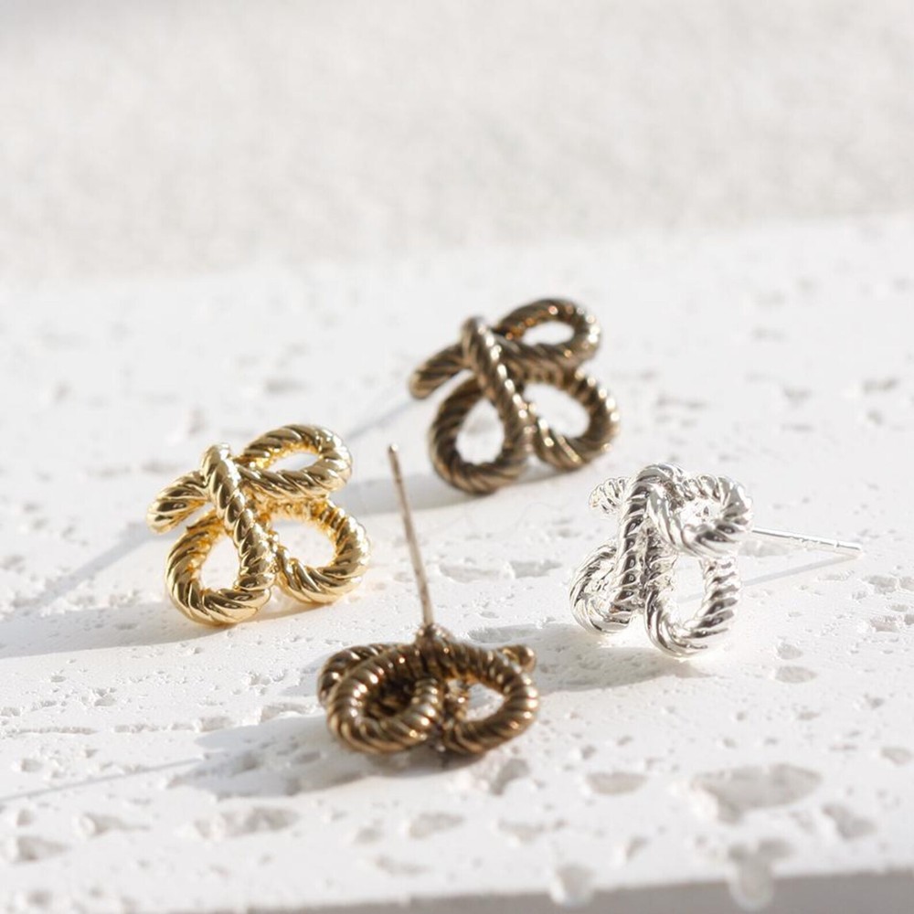 One Pair Solid Brass Earring Post with Sterling Silver Pin-Knot (4901C-B)