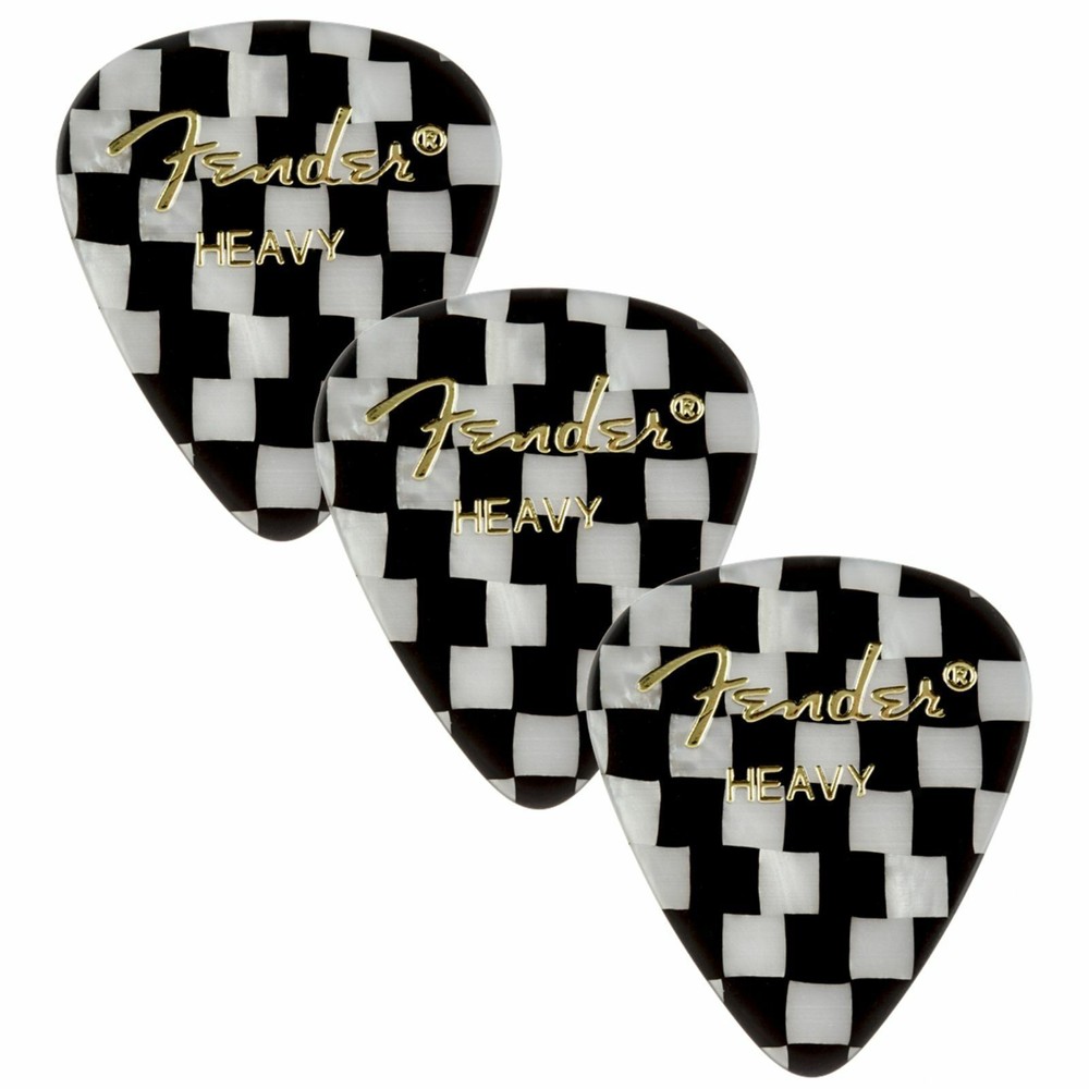 Fender 351 Shape Graphic Celluloid Guitar Picks, Heavy, Checkerboard, 12-Pack