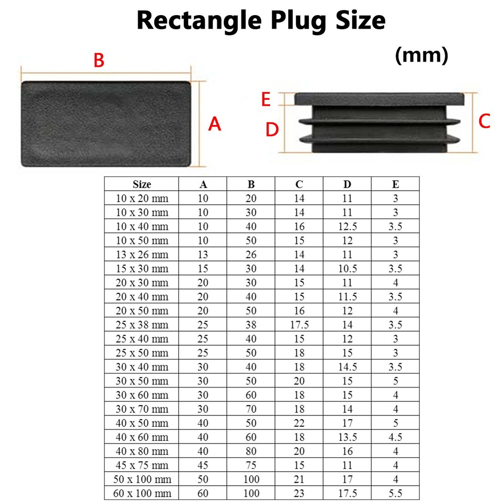 Rectangle,Square Plastic Blanking End Cap Pipe Tube Insert Plug Bung White,Black