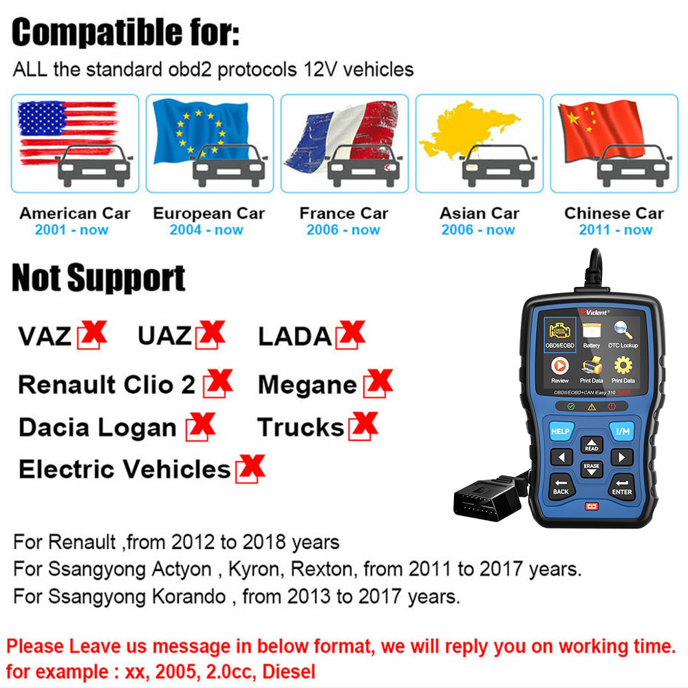 Vident 310Pro Auto OBD2 Diagnostic Scanner Fault Code Reader Engine Scan Tool