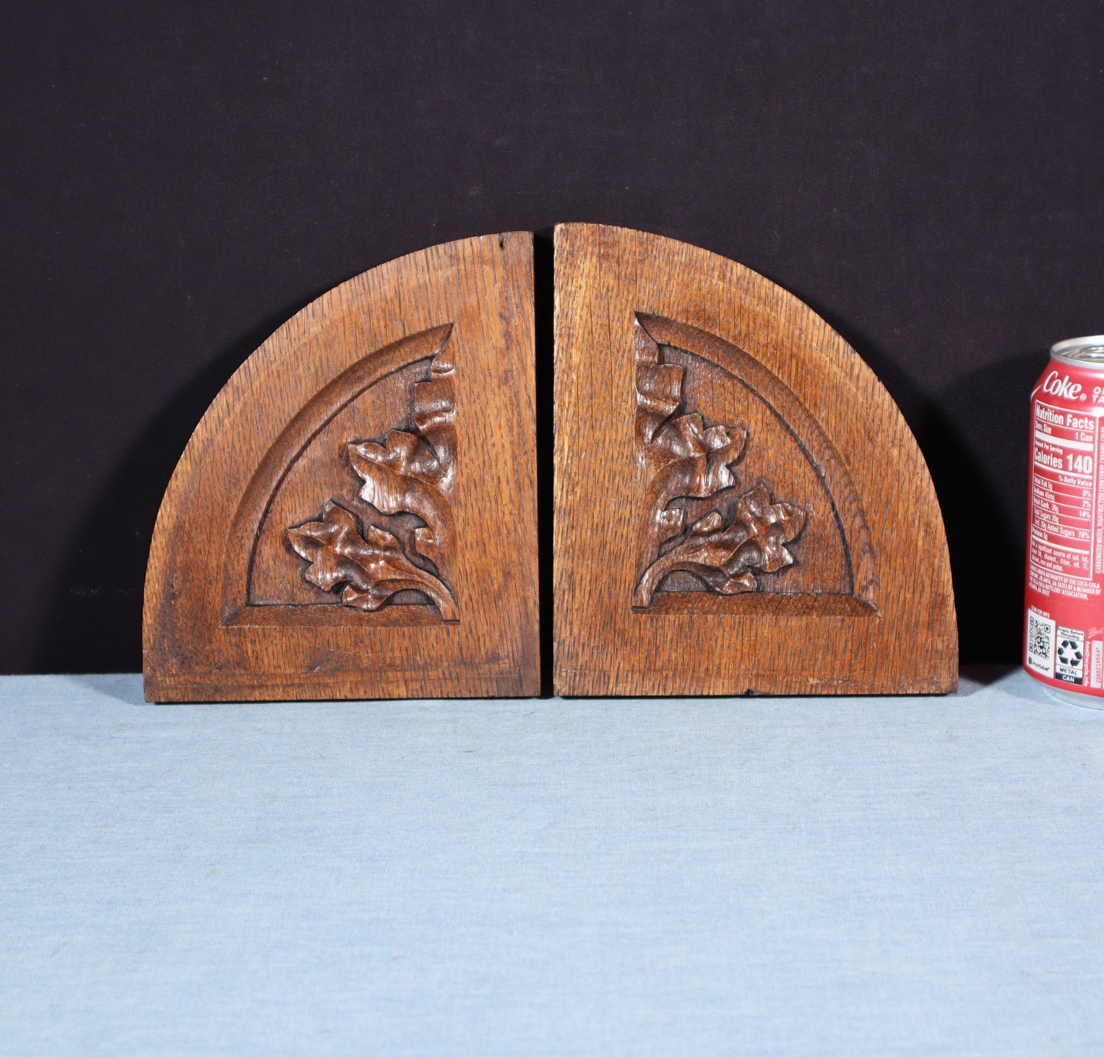 Pair of Gothic Carved French Architectural Panels/Trim in Solid Oak Wood Salvage