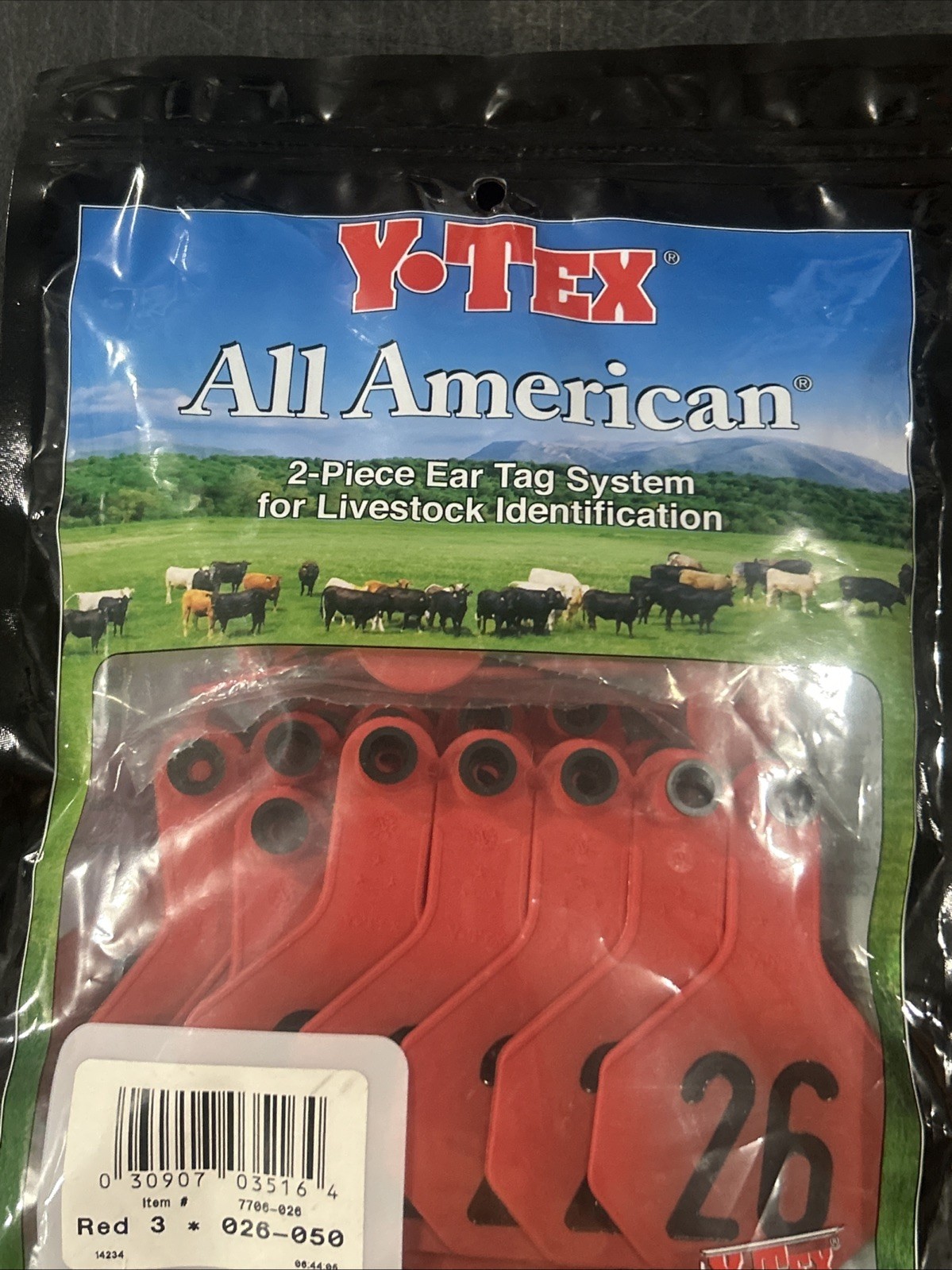New YTex 3 Star All American Medium Cattle ID Ear Tags Red Numbered 26-50