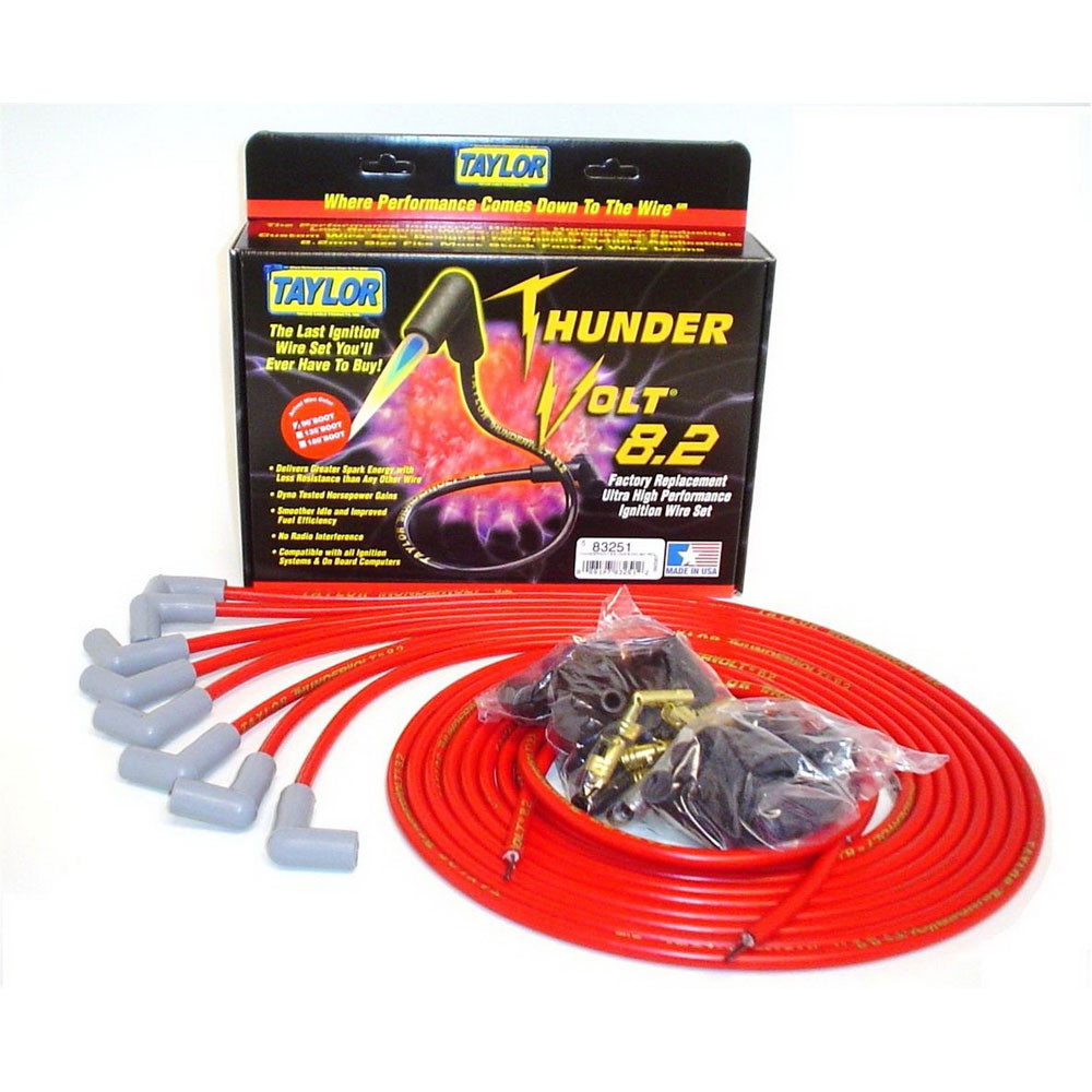 Taylor Cable Plug Wire Set 83251; ThunderVolt 8.2mm Red 90 deg. Universal V8