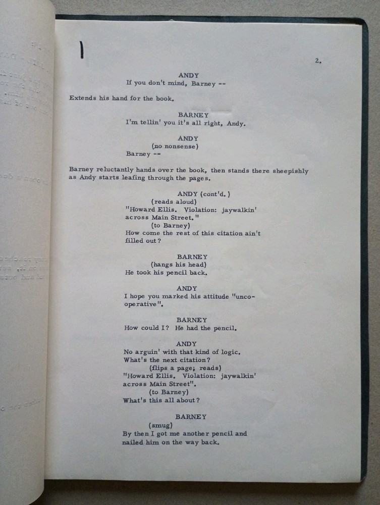 Original ANDY GRIFFITH SHOW TV SCRIPT 'Andy Forecloses' + Handwritten Notes