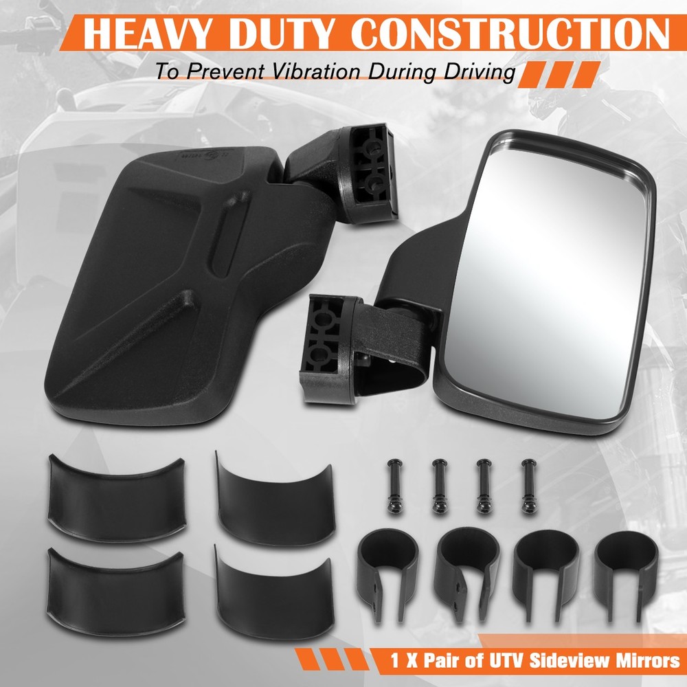 2Pcs Universal UTV Rectangle Roll Cage Bar Mount Convex Sideview Mirrors w/Clamp