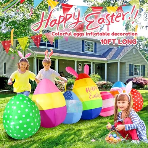 Vibrant Inflatables 10FT Long, Seven Eggs Inflatable Outdoor Easter Eggs