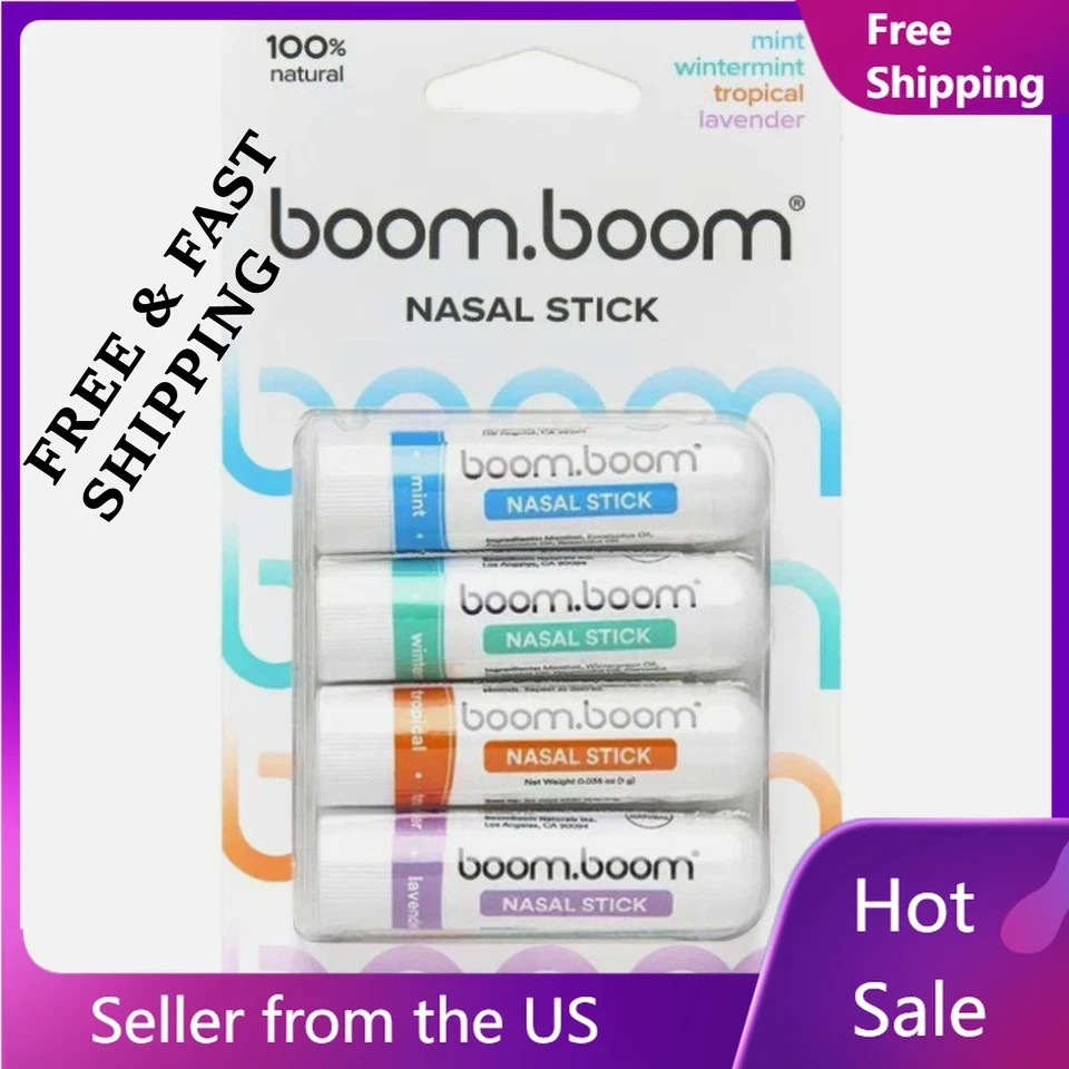 GENUINE BoomBoom Nasal Stick Assorted (4 Pack) Boosts Focus Enhances Breathing