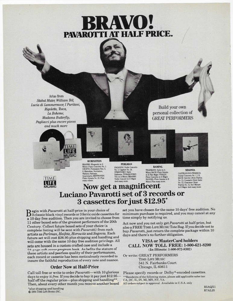 BRAVO!  PAVAROTTI ORIGINAL PRINT AD