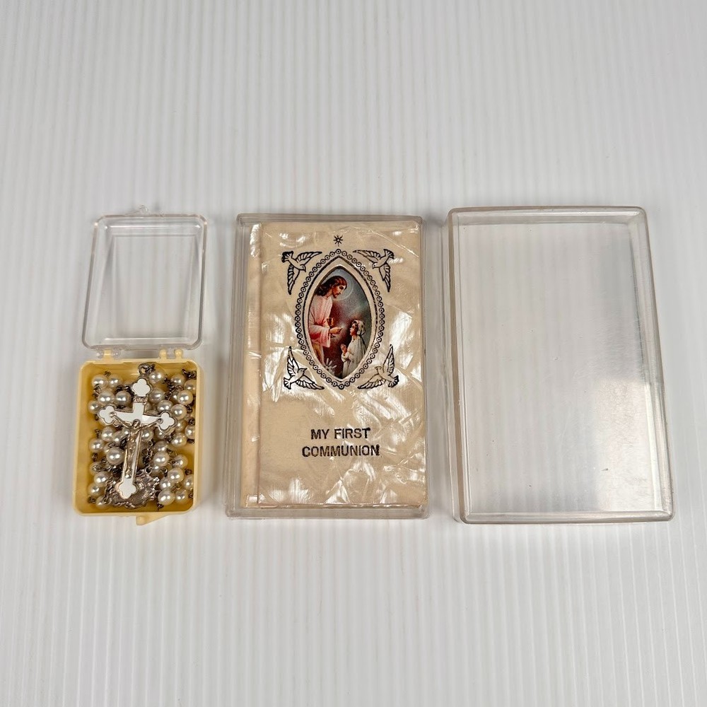 Vintage First Communion Prayer Book and Rosary