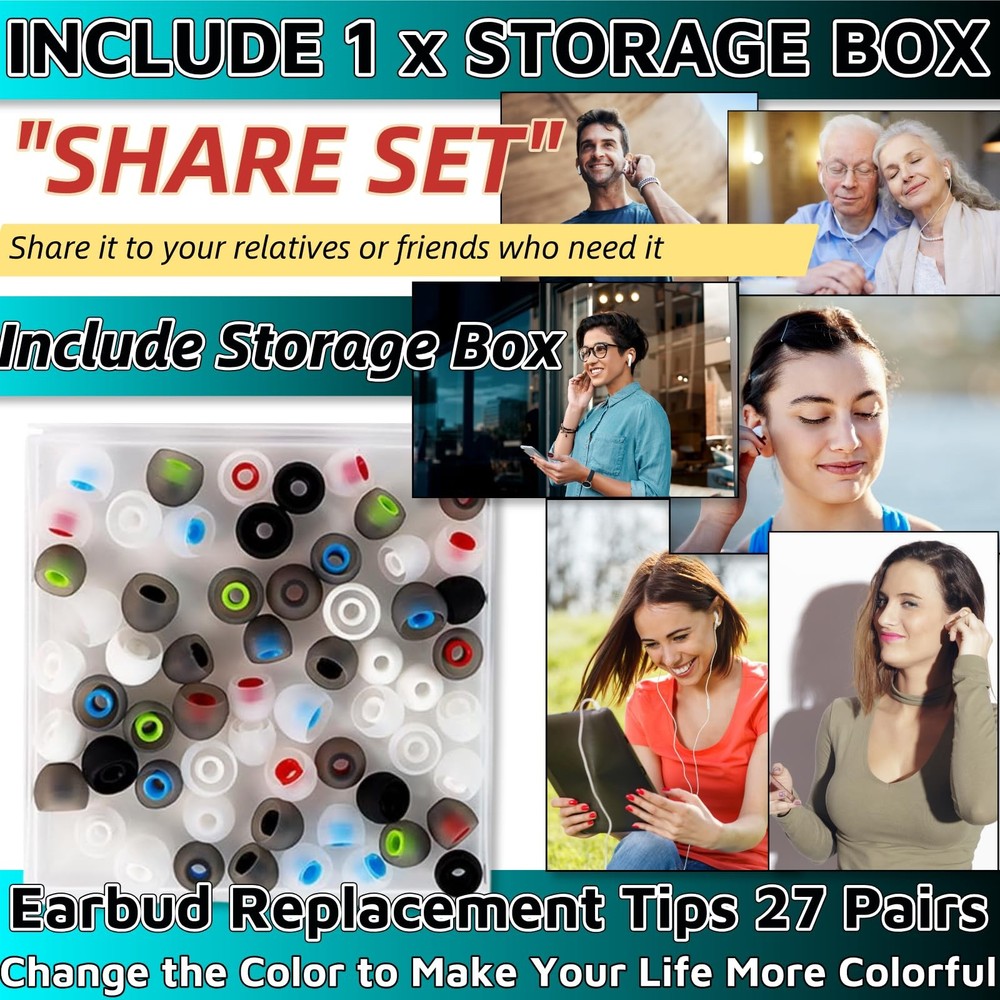 54Pcs Earbud Replacement Tips，Ear Bud Rubber Tips Silicone 1