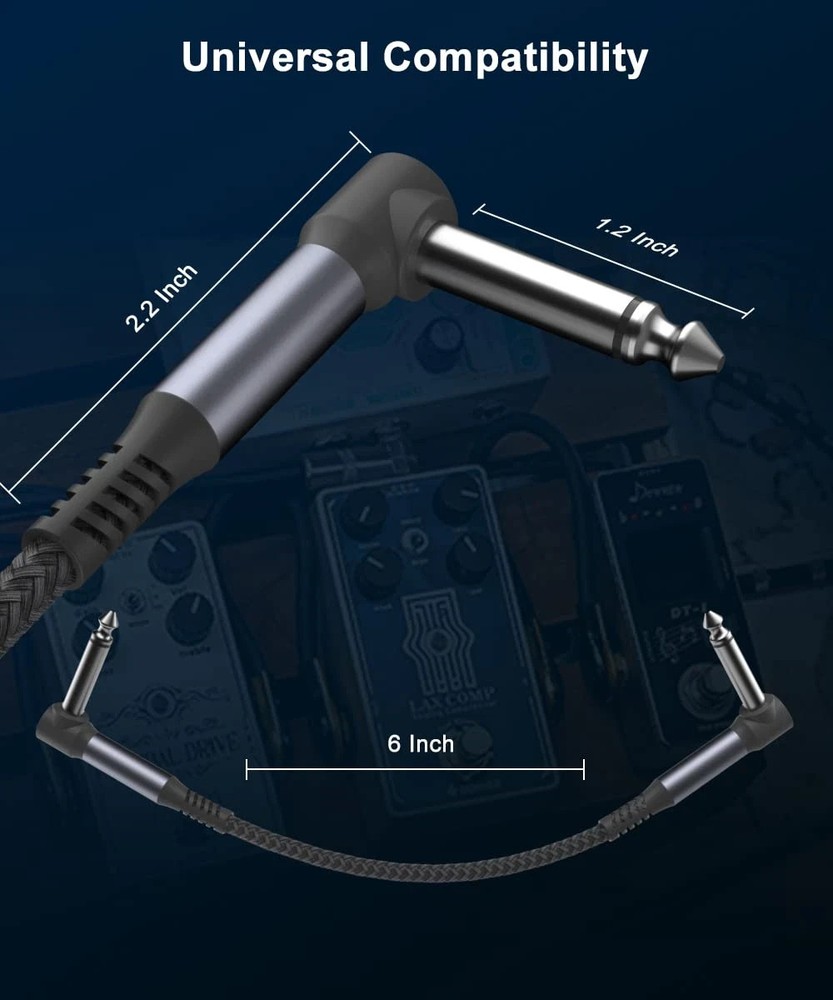 6-Inch Guitar Patch Cables 3-Pack, Right-Angle 1/4" Audio Connectors