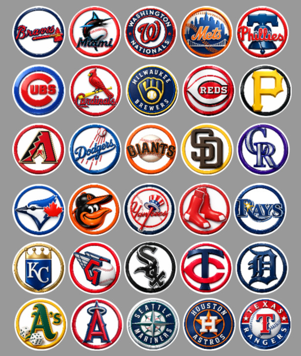 NEW Handmade Baseball Team Magnets 2" FULL SET/ALL 30 TEAMS.  For Fan Standings