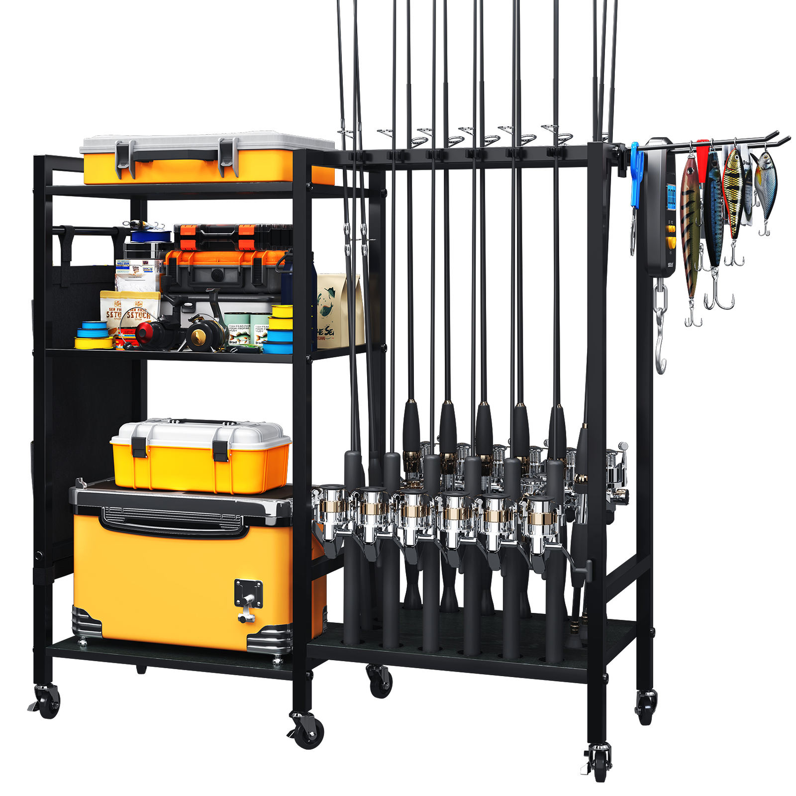 TC-HOMENY 16Rod Fishing Rod Holder Rack Fishing Gear Equipment Tackle Organizer