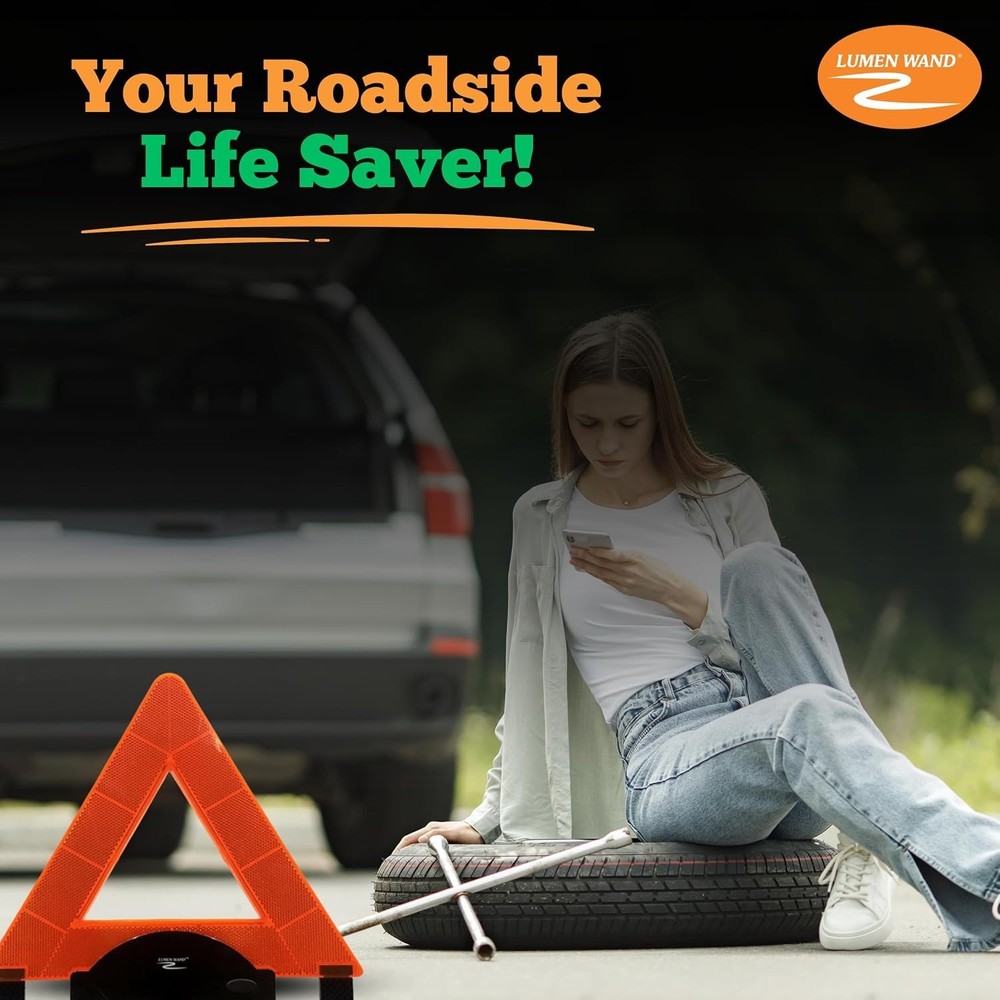 3-Pack LED Reflective Warning Triangles Kit for Road Safety | Metal Base, Int...