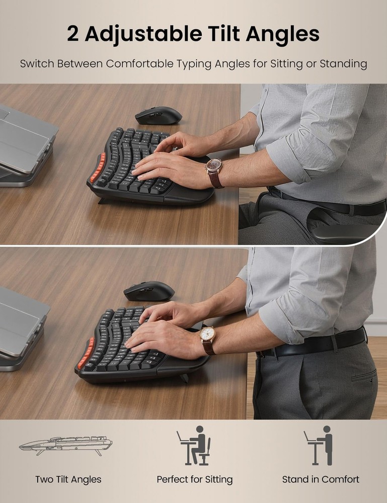 Ergonomic Wireless Keyboard Mouse Combo 2.4G Full Size Wave Palm Rest USB