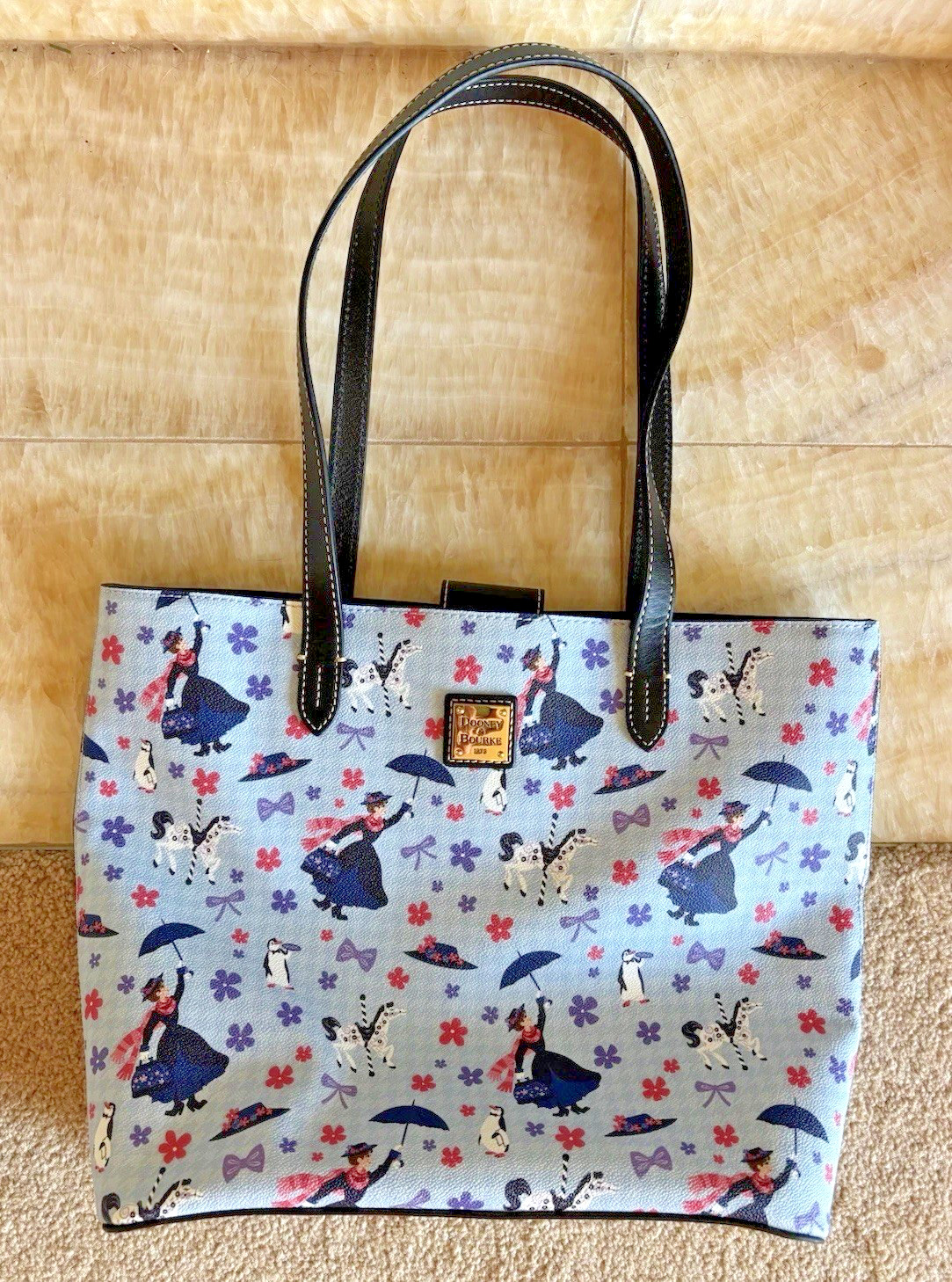 Dooney & Bourke Mary Poppins Hadley Tote Bag Disney Leather Trim Blue