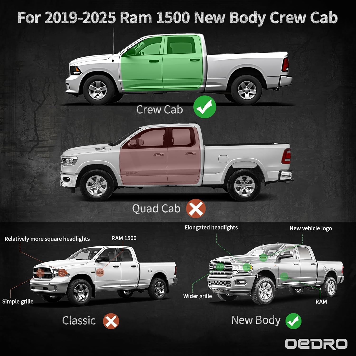 OEDRO Under Seat Storage for 2019-2025 Dodge Ram 1500 Crew Cab New Body Style