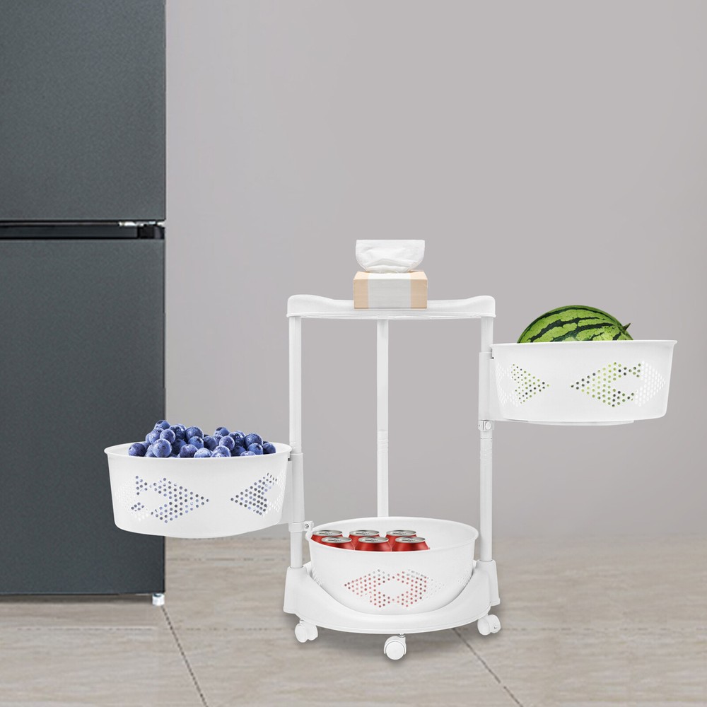 3 Tier Rotating Kitchen Storage Shelf Freestanding Storage Rack Basket Organizer