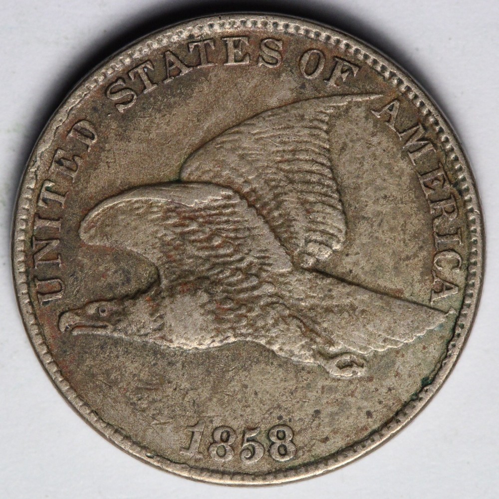1858 LARGE LETTERS Flying Eagle Cent Penny XF+ E108 WILM
