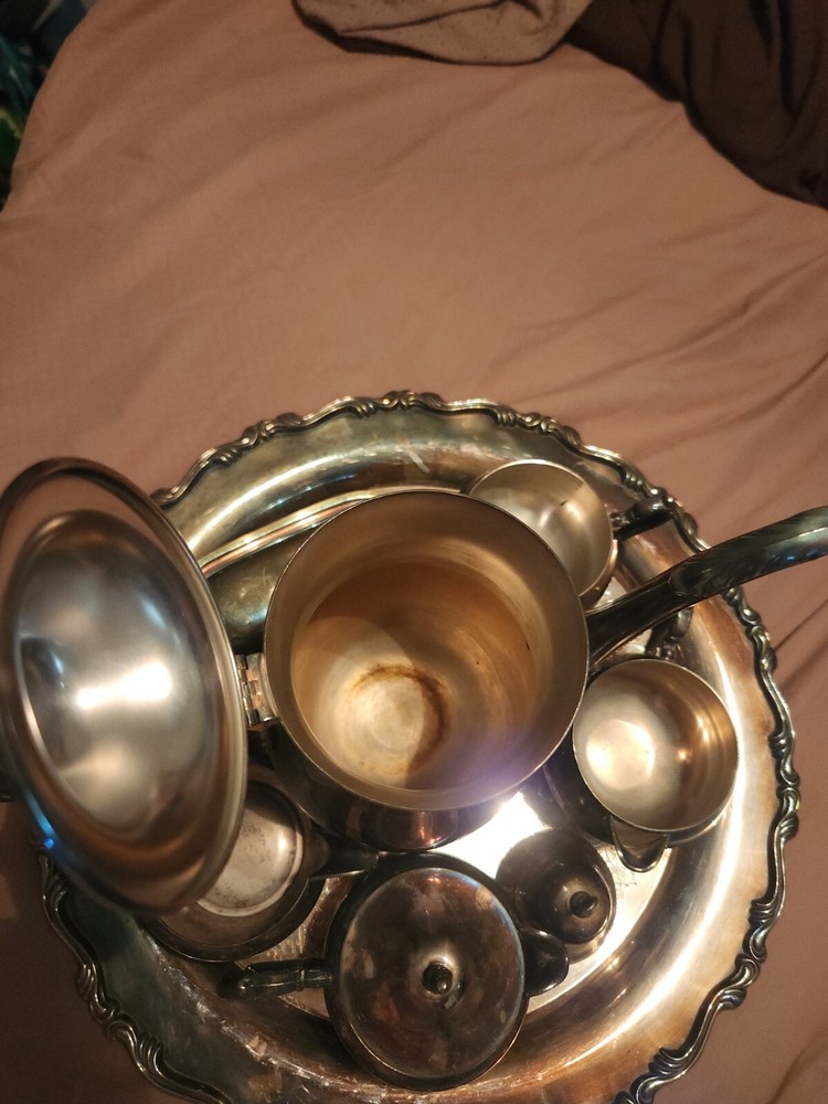 Vintage Set of Eight Georgian Style Oneida Tea Set Silver Plate With Timer