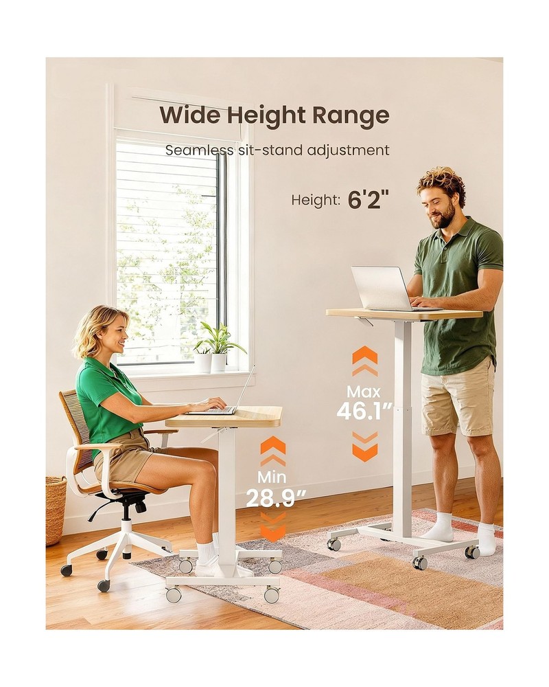 ErGear Mobile Small Standing Desk, Enhanced Adjustable Height Computer Workst...
