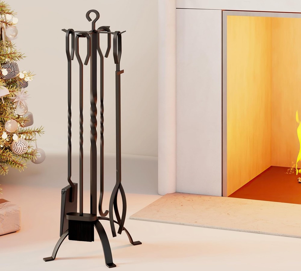 Fire Beauty 5 Pieces Fireplace Tools Sets Fireplace Accessories Tools Holder wit