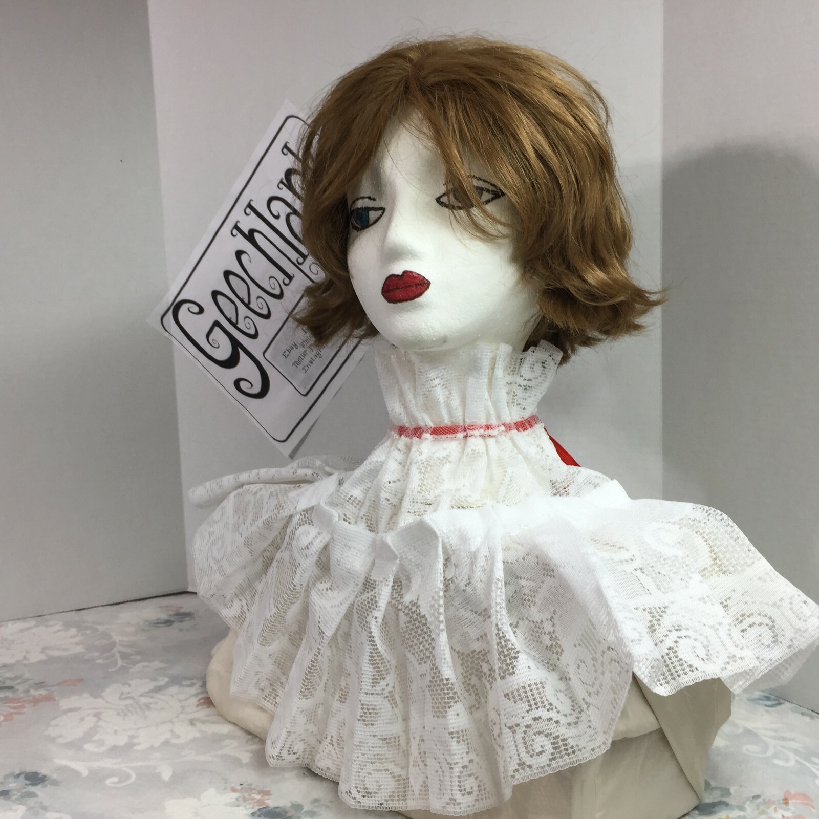 White lace Jabot COLLAR pirate Gothic Lolita Victorian Steampunk red tie 4923