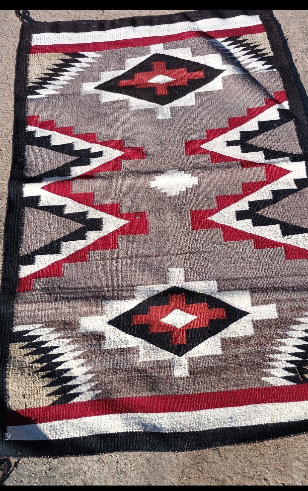 1940 Navajo Wool Rug Horse Blanket Weaving Native American Storm Pattern