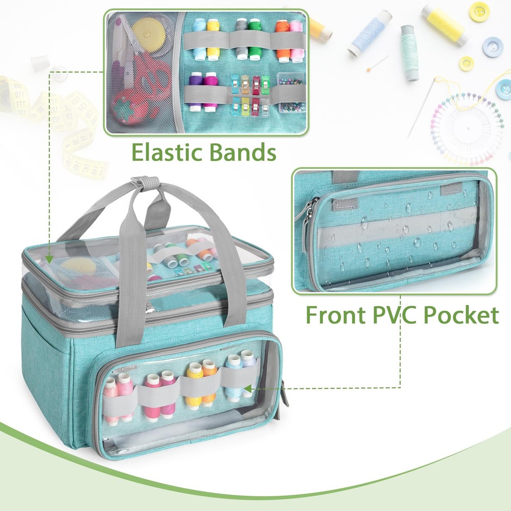 Double Layer Sewing Storage Organizer Transparent Compartment Bag Only Blue