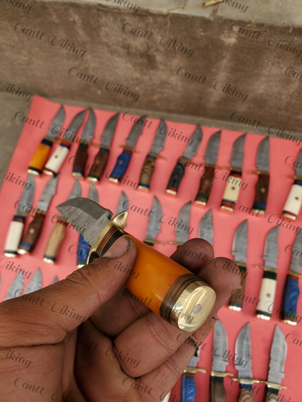 LOT OF 60 PC CUSTOM HANDMADE DAMASCUS STEEL 6" CAMPING & HUNTING KNIVES FROM USA