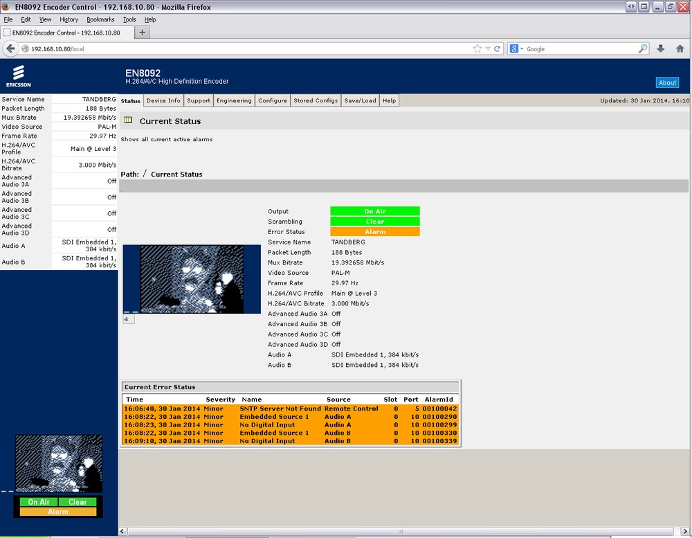 TANDBERG ERICSSON EN8092 HD SDI MPEG-4 AVC HTTP AUTHENTICATION ENCODER AC3