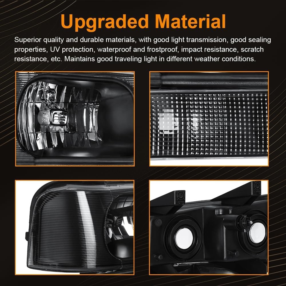 4Pcs Headlight Assembly, Headlights Kit Compatible with 2003-2014 Chevy Express