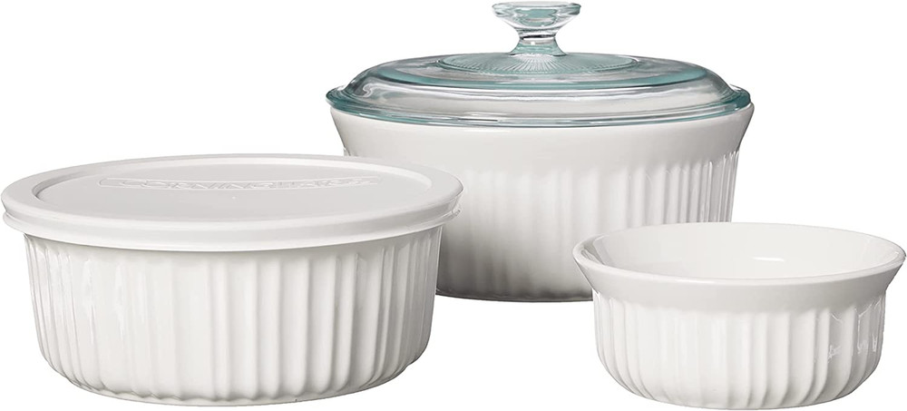 French White 7-Pc Ceramic Bakeware Set with Lids - Chip Resistant & Versatile