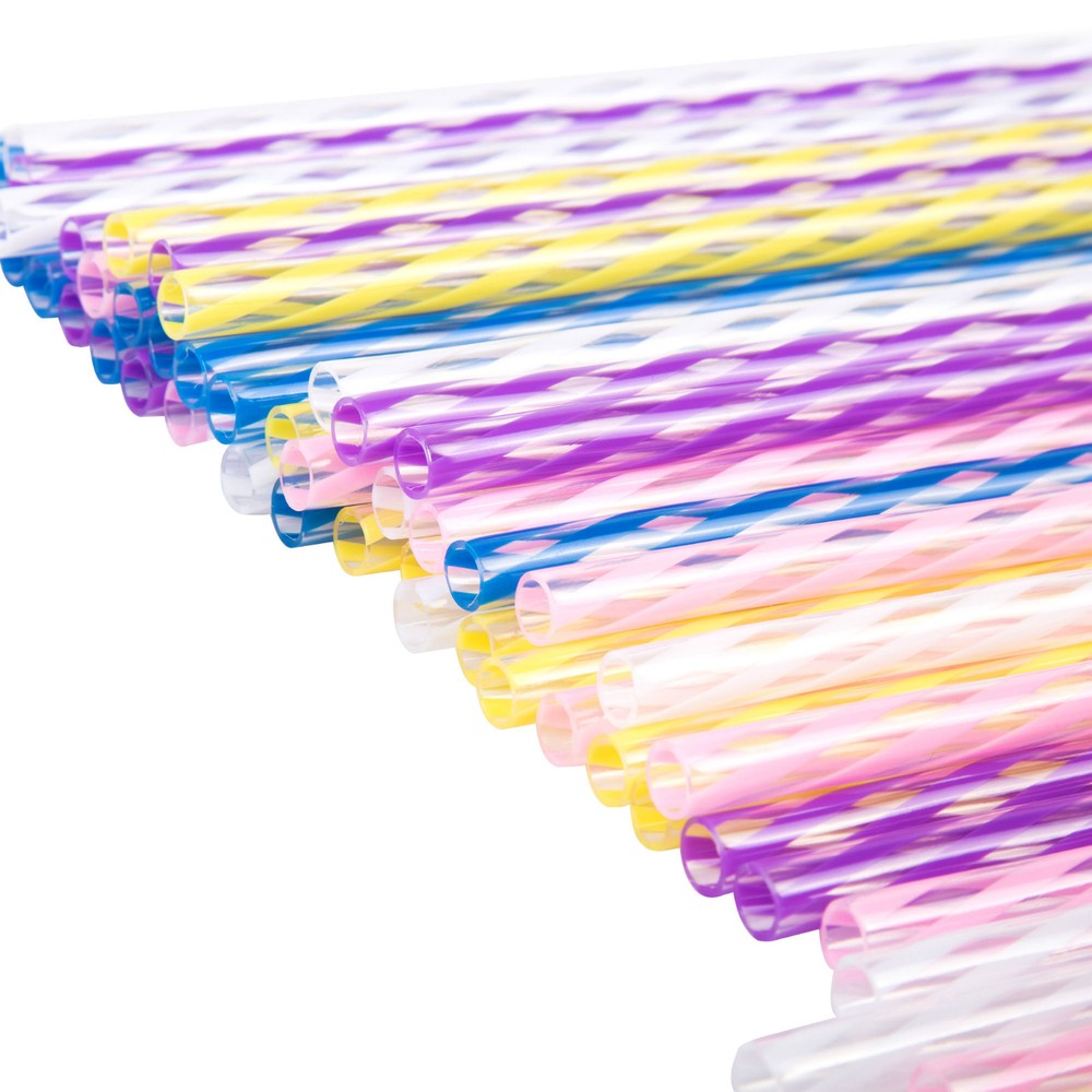 Throwback Diner Style Striped Multicolour Durable Drinking Straws - Hard Plastic