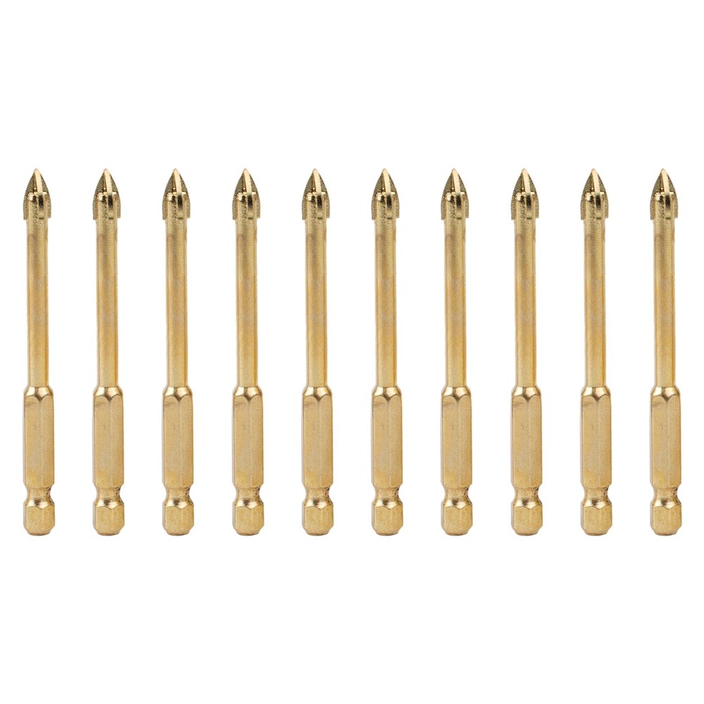 10pcs 6mm Drill Bits Spear Head Hex Shank For Titanium-Ceramic Tile Marble Glass