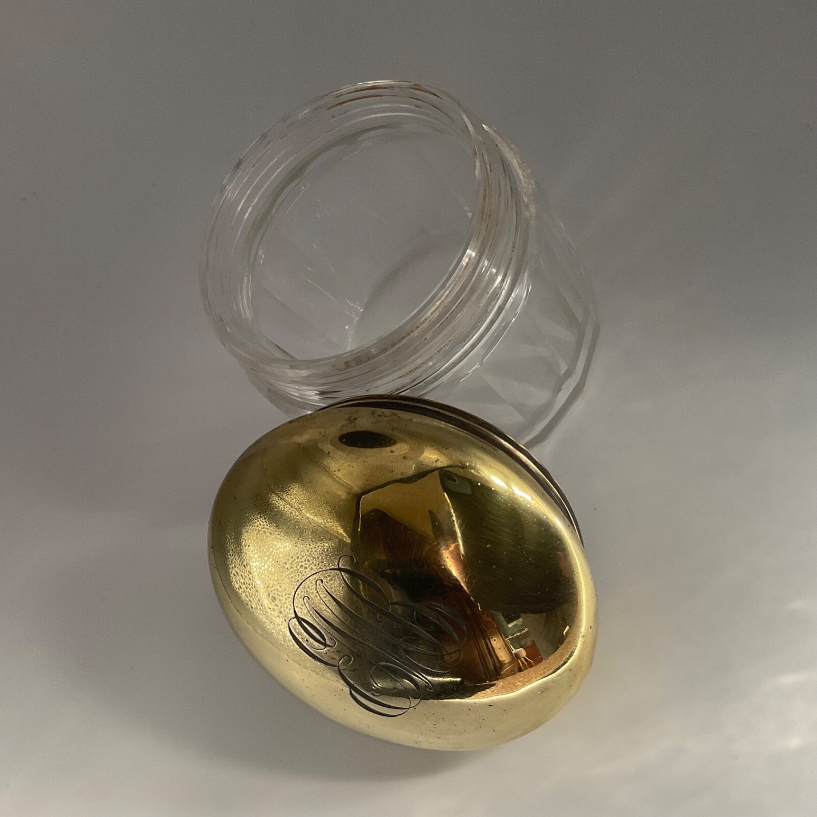 Antique London Gilt Sterling Silver Cut Glass Dresser Jar 1909 Norman Marshall