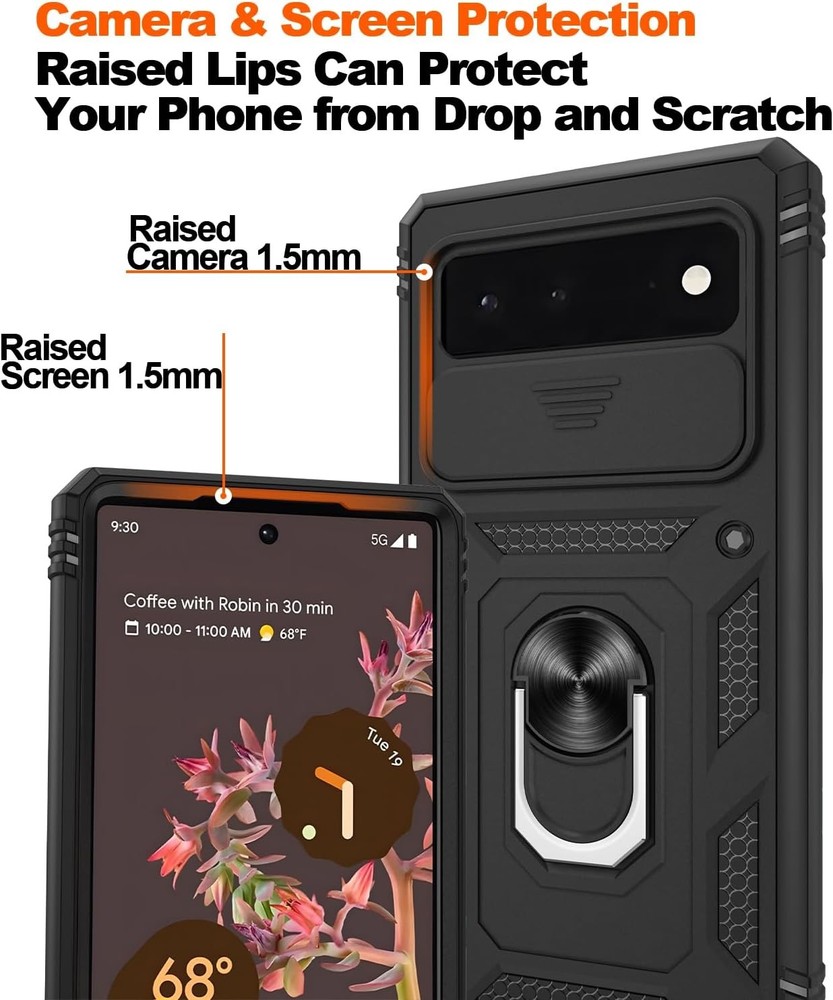 for Google Pixel 6 Case with 2 Screen Protector, Military Class with 360-Black