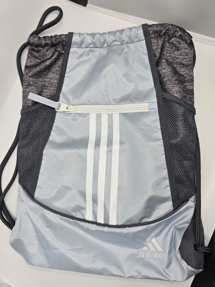 Adidas Gym Bag Backpack Gray & Mint BookBag Work Out Draw String Pockets