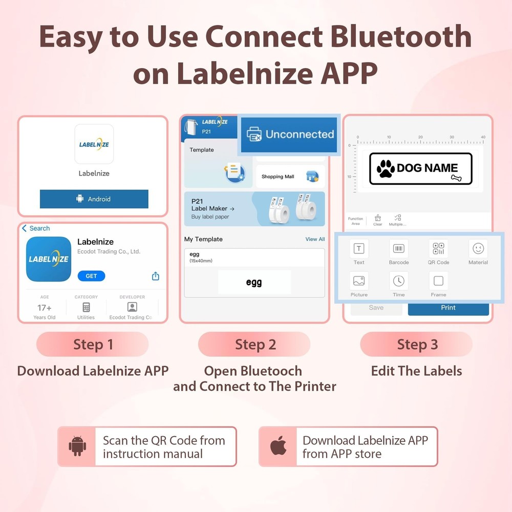 P21 Label Maker Machine with Tape, Label Printer Thermal Mini Label Makers wi...