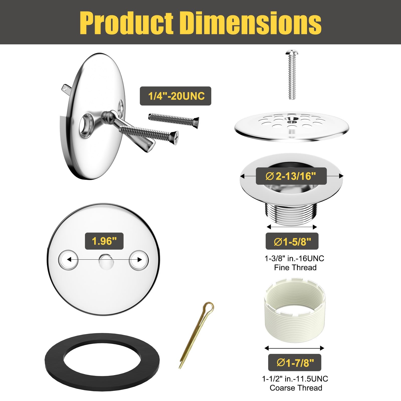 Paikalo Trip Lever Tub Drain Kit, Bathtub Drains Stopper Chrome Kits